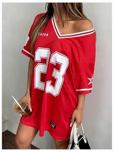 เสื้อเจอร์ซีย์ฟุตบอลคอวีขนาดใหญ่พิเศษใส่สบายมีสไตล์ยูนิเซ็กส์ใส่ Y2k - Product Image 3