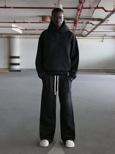 Unisex 100% algodón pulóver Sudadera con capucha negro de gran tamaño gota hombro holgado peso pesado grueso logotipo personalizado para invierno - Product Image 4