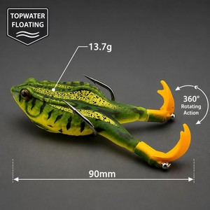 เหยื่อ<span class=keywords><strong>ตก</strong></span><span class=keywords><strong>ปลา</strong></span>แบบผิวน้ำ 90 มม./13.7 กรัม รุ่น Topwater Thunder Frog ขาหมุนได้ 360 องศา ตัวลอยน้ำแบบกลวง ป้องกันการติดต้นไม้ ตัวเบ็ดคู่ สำหรับ<span class=keywords><strong>ตก</strong></span><span class=keywords><strong>ปลา</strong></span>แบส <span class=keywords><strong>ปลา</strong></span>ชะโด ในทะเลสาบและลำธาร - Product Image 1