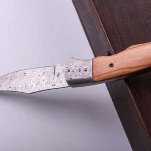 Couteau de poche pliant 110 couches en acier Damas, pointe tombante, pour camping et extérieur, manche en bois, cuir, DIY, OEM - Product Image 2