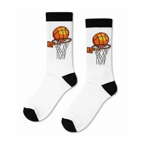 Chaussettes de sport unisexes blanches à motif de basket-ball, respirantes, anti-bactériennes, logo brodé personnalisable, impression numérique, automne - Product Image 1