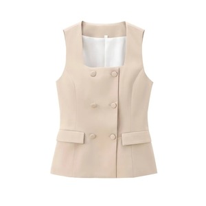 ชุดเซ็ตสองชิ้นสำหรับผู้หญิง เสื้อกั๊กติดกระดุมแบบปกปิด และกางเกงขายาวทรงตรงเอวสูง - Product Image 5