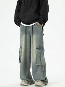Jean Cargo Décontracté Homme en Denim Lourd Coupe Droite Qualité Supérieure Style Rétro Américain Nouveau Modèle Droit et Plat - Product Image 4
