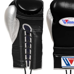 Gants de boxe à lacets Winning, noir argent, cuir véritable de qualité supérieure, gants d'entraînement professionnels pour la boxe, style japonais, finis - Product Image 3