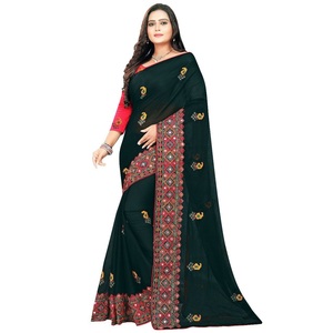 Boutique Blue's Premium Qualité Indien Sari Dernière Conception Fantaisie Broderie Séquence Travail Fête Porter Nuptiale Dernier Tissu De Soie - Product Image 2
