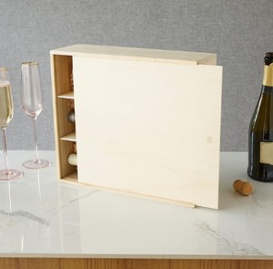 Caja de regalo de vino de madera rústica hecha a mano forma rectangular para botellas de vino estándar embalaje único para regalo de celebración de vacaciones - Product Image 1