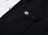 Blouson en jean slim pour homme, en coton, décontracté, noir et blanc, patchwork bicolore, motif lettres vintage, imperméable et respirant, pour le printemps