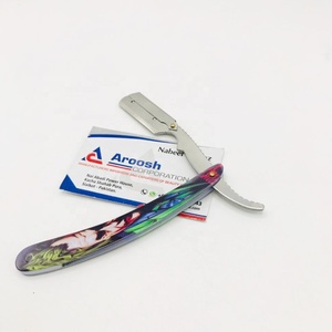 Papier personnalisé imprimé en gros Rasoir droit professionnel durable en acier inoxydable Rasoirs pliants de barbier avec serrure pivotante - Product Image 6