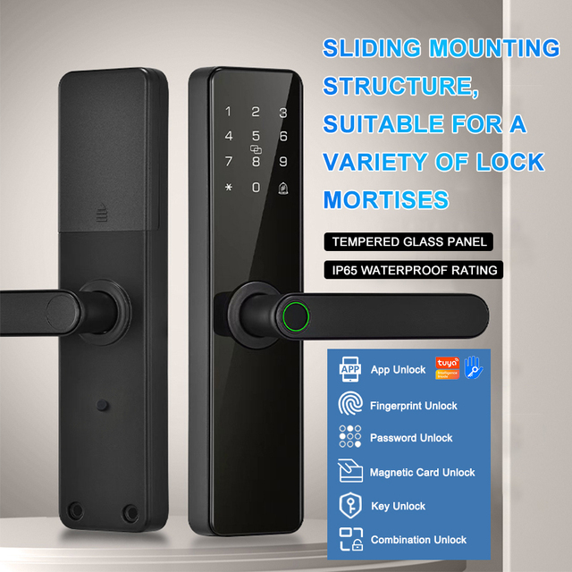 Keyless WiFi Tuya TTLock APP TT Lock Digital Fingerprint Smart Door Handle Locks Compatible with 5050/6068/3585/4585 Mortise