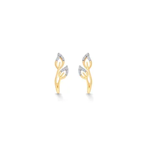 Boucles d'oreilles en diamant, créoles et huggies en or jaune à motif feuillage - Product Image 2
