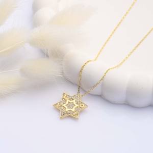 Collar con Colgante de Estrella de David con Piedra CZ, Joyería de Plata de Ley 925 Hecha a Mano en Turquía, Venta al Por Mayor - Product Image 2