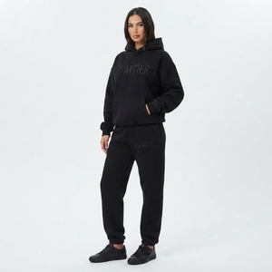 Womens Black Fleece Hoodie Tracksuit <b>Set</b> Pullover Sweatshirt <b>Jogger</b> Pants <b>Matching</b> Casual Sportswear Loungewear - Product Image 1