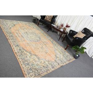 Tapis turc vintage 6 x 10,2 pieds, beige et bleu, patchwork, en laine écologique, à poils moyens, en latex, classique, rectangulaire, pour salle à manger - Product Image 3
