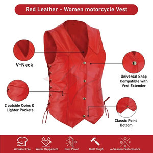 Gilet de moto en cuir rouge pour homme, fermeture éclair, sans manches, club biker, cuir de vachette premium, vêtements d'extérieur d'hiver, cruisers - Product Image 2