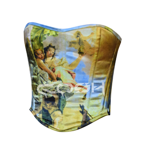 Ensemble corset imprimé avec baleines en acier et jupe assortie - Product Image 4