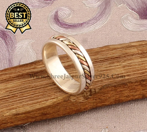 New Circles Handmade 925 <b>Sterling</b> <b>Silver</b> Two Tone Spinner <b>Ring</b> Designer Meditation Band for Wedding and Party - Product Image 2