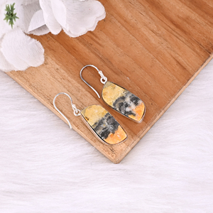 Bumble <b>Bee</b> Jasper Oval Gemstone Brass Silver Plated Earring Birthday <b>Gift</b> Handmade Earrings Fashion Earrings <b>Gift</b> For Her - Product Image 3