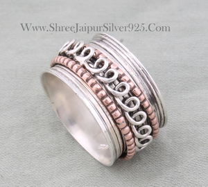 Spiral Band <b>Two</b> Tone 925 Sterling Silver Vintage Boho Style Wedding Party Engagement <b>Ring</b> Customizable Gift - Product Image 1