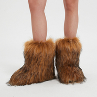 Bottes de neige mi-mollet en fausse fourrure de renard et raton laveur pour femme, confortables, à bout ouvert, talon plat, mode, vente en gros, collection Hiver 2025