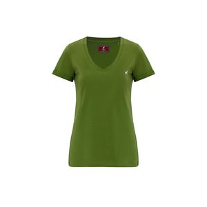 T-shirt da donna con scollo a V profondo a manica corta in cotone compatto ricamato Slim Fit - Product Image 4