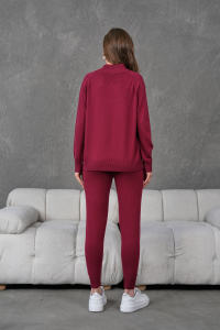 Ensemble de survêtement élégant pour femme, deux pièces, pull à demi-zip, jambe skinny, sport, décontracté, manches longues, tricot de haute qualité, élégant - Product Image 4