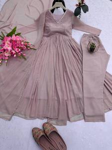 Premium Quality Heavy Faux Georgette Embroidery Sequins Work Reversible Loose Fit Women Gown Wedding Parties Indian Pakistani - Product Image 5