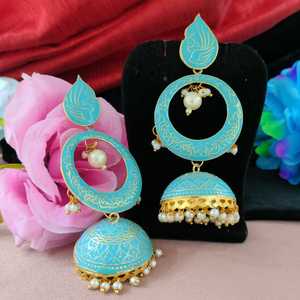 Diseño elegante tradicional estilo bohemio étnico Meenakari Jhumkas esmalte de calidad fina pendientes colgantes de moda joyería llamativa - Product Image 3