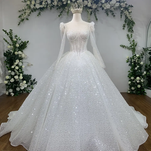 Vente en gros nouvelle conception spéciale robe de mariée robe de bal en gros fleur dentelle longue queue ajouter des perles à la main TNBPno31 - Product Image 2