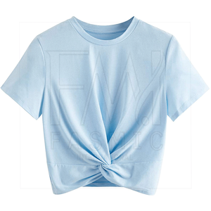 เสื้อยืดครอปแขนสั้นคอกลมผ้าคอตตอนทรงครอปของผู้หญิงสไตล์แบบสั่งตัด - Product Image 5