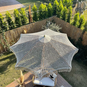 Parasol en macramé au crochet avec mât en bois, carré, pour jardin et plage, avec franges, pour cour, salle de sport, hôtel, jardin - Product Image 2