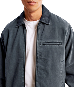 เสื้อแจ็กเก็ตผู้ชายสไตล์วินเทจเสื้อแจ็กเก็ตผ้าฝ้ายฟอกสีคลาสสิกมีซิปสำหรับใส่ในฤดูหนาว - Product Image 3