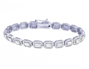 Elegant and Luxurious <b>Baguette</b> And Round Moissanite Diamond S925 Silver Hip Hop <b>Bracelet</b> For Men - Product Image 1