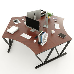 Table d'angle SFVC008-3 places de style contemporain à 120 degrés en bois de caoutchouc avec repose-pieds en fer en forme de V - Product Image 1