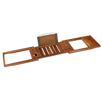 Vente en gros Plateau de bain extensible en bois de luxe pour baignoire Salle de bain Hôtel Spa Maison avec verre à vin Supports pour téléphone iPad