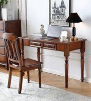 Bureau d'écriture moderne en bois massif avec deux tiroirs de rangement, poignée en laiton de luxe, bureau à domicile, bureau d'étude, mobilier en gros GSK03