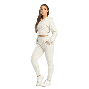 Ensemble de survêtement en toile pour femme, de qualité unique, hiver, 2 pièces, sweat-shirt oversize, taille haute, ourlet froncé sur le devant - Product Image 1