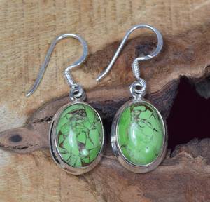Boucles d'oreilles en argent sterling avec turquoise cuivre vert, faites à la main, ovales, pierres précieuses naturelles, bijoux cadeau pour femmes - Product Image 6