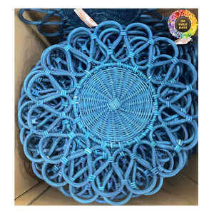 <b>Round</b> Rattan Tabletop <b>Placemat</b>, Natural Color Charger Plate Pad for Dining, Flower-Shaped Rattan <b>Placemat</b> For Sales - Product Image 3