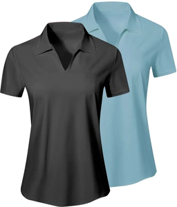 2 pièces chemises athlétiques pour femmes évacuant l'humidité respirant à manches courtes hauts de golf Spandex/coton tricoté parfait Tennis Golf - Product Image 1