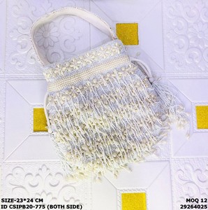 Bridal <b>Potli</b> <b>Bag</b> Beading Solid Pattern 1-1.9L Capacity Dori Closure Ring Strap Multi-Function for Evening Parties-Craftstages - Product Image 4