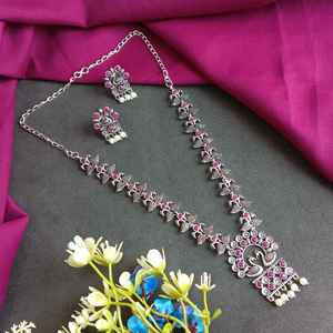 Indian Antique Peacock Pendant <b>Chain</b> Crystal Necklace Set Faux Pearl Drop Dangle <b>Earrings</b> Indian Wholesaler Jewelry for Women - Product Image 2