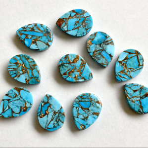 Piedra preciosa plana con forma de pera turquesa de cobre azul para hacer joyas DIY, pendiente de piedra solar, anillo, colgante, collar, proveedor de cabujón - Product Image 1