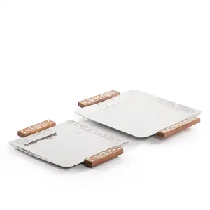 Plateau de service rond en métal en aluminium plateau de service thé café nourriture petit déjeuner avec poignée dessus de table décoratif hôtel restaurant plateau de serveur - Product Image 6