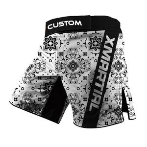 Pantalones cortos de poliéster MMA para hombre al por mayor, equipo de entrenamiento de sublimación con estampado completo para Muay Thai y boxeo, pantalones cortos de lucha negros lisos - Product Image 5