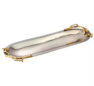 Nouveauté Plateau à chocolat en acier inoxydable avec motif de feuille Poignées dorées à prix raisonnable en accents arabes - Product Image 2