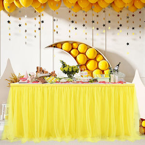 Elegant Disposable 100% Polyester Tulle Square Rectangle <b>Table</b> <b>Skirt</b> Waterproof Oilproof Durable Weddings Banquets Parties ODM - Product Image 5