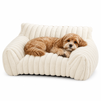 Canapé-lit rectangulaire en peluche côtelée crème Yangyangpet pour chats et petits chiens
