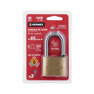 Hermex 45มม. กล่องแม่กุญแจแบบผสมทองเหลืองพร้อมตะขอยาว3ตัวในผลิตภัณฑ์เพื่อความปลอดภัยของบลิสเตอร์ - Product Image 2
