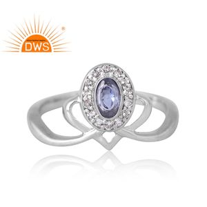 Bague en argent sterling plaqué palladium avec tanzanite naturelle et topaze blanche Fabricant de bijoux personnalisés - Product Image 3