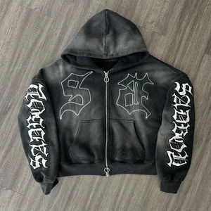 Sweat à capuche zippé personnalisé pour hommes de style unique avec capuche en strass de style nouveau 100% sweats à capuche en coton pour homme - Product Image 2